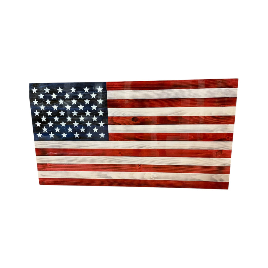Custom engraved wooden American flag with epoxy finish