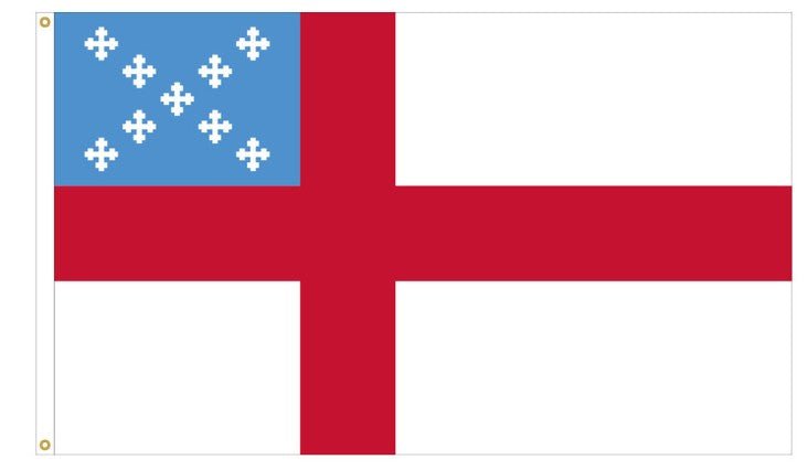 Episcopal Church flag made in USA with red cross blue canton and white cross motifs