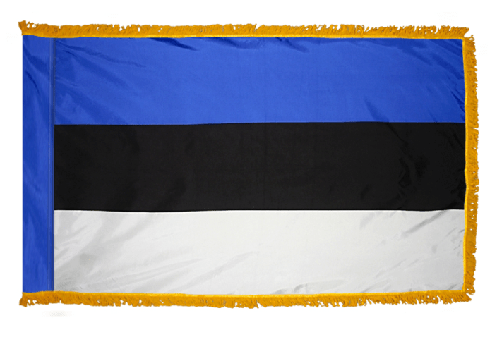 Estonia nylon flag product image with blue black and white horizontal bands