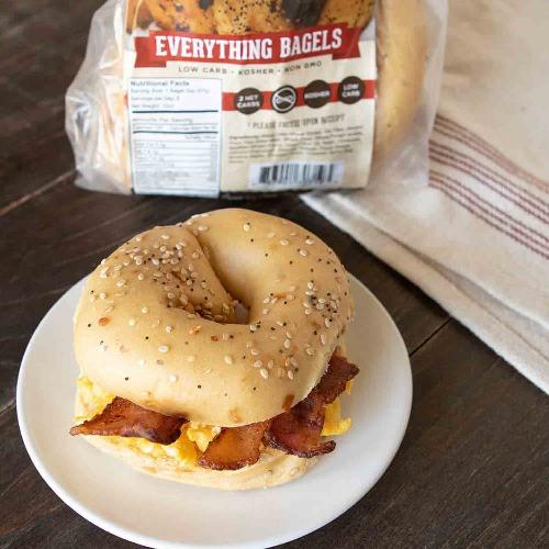 Everything Low Carb Bagels: bagel sandwich serving idea.
