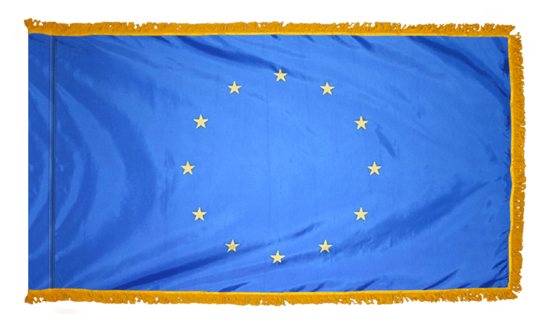 EU nylon flag product image with 12 gold stars arranged in a circle on blue