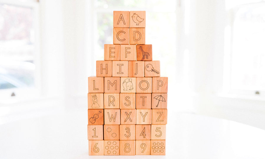 Wooden Alphabet & Number Blocks: 36-Piece Maple Set