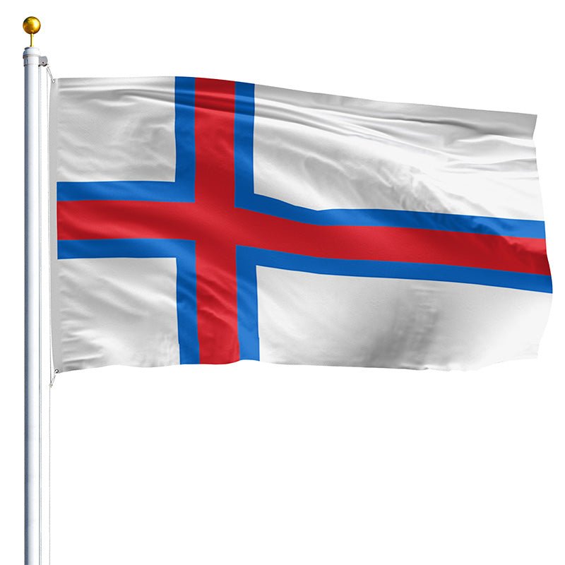 Faroe Islands nylon flag product image with red blue outlined Nordic cross