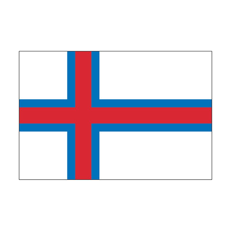 Faroe Islands flag made in USA with red Nordic cross outlined in blue on white