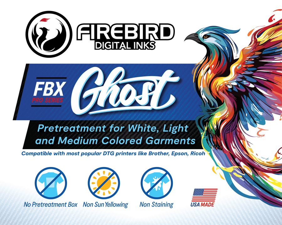 Front label of FBX Ghost pretreatment for white, light and medium garments