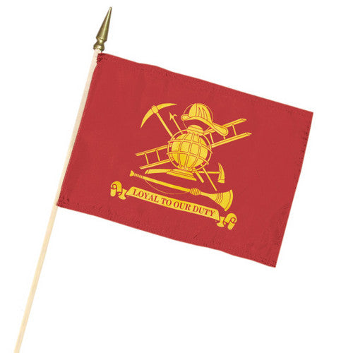 Made in USA 12x18 firefighter grave marker flag on 30-inch wood dowel for cemetery memorial display