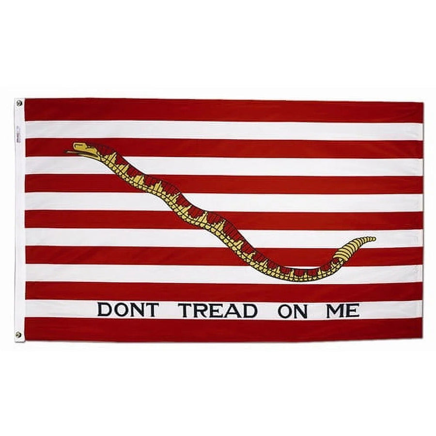 First Navy Jack 3x5 flag with red-and-white stripes and Don't Tread on Me snake emblem