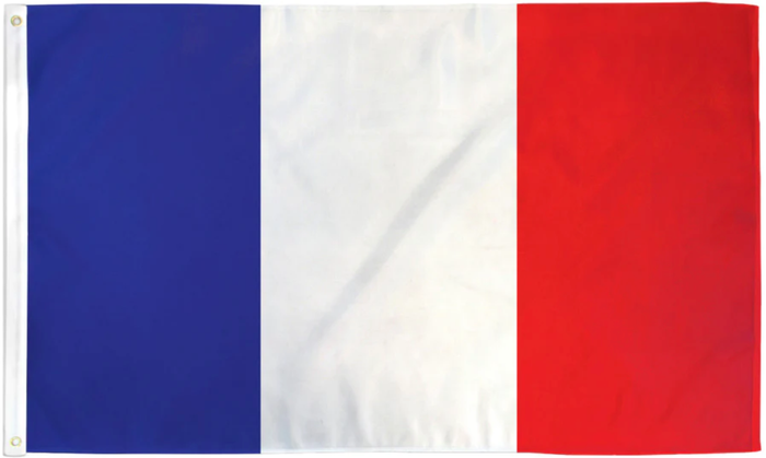 France flag made in USA with blue white red vertical tricolor