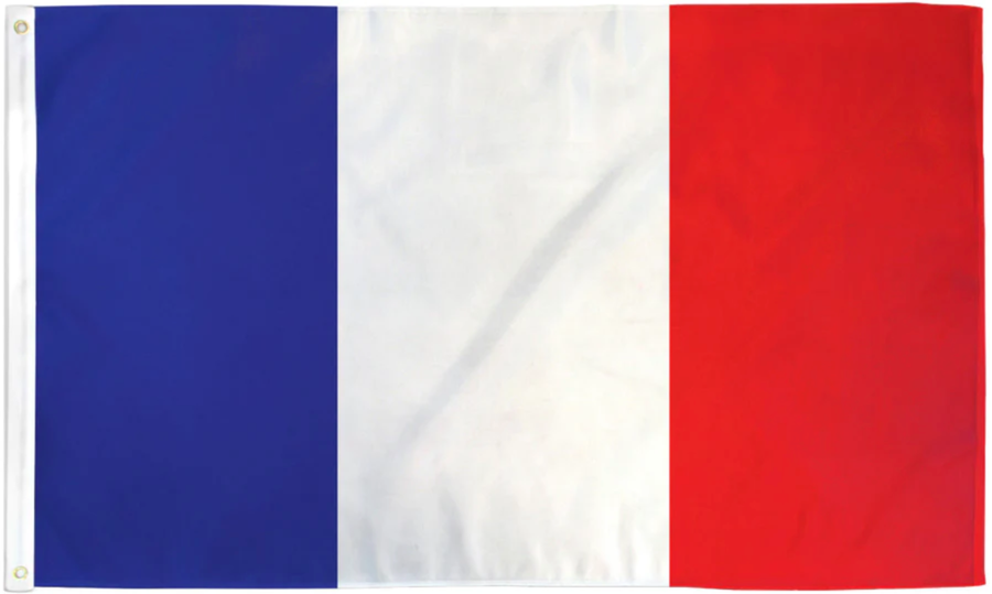 France flag made in USA with blue white red vertical tricolor