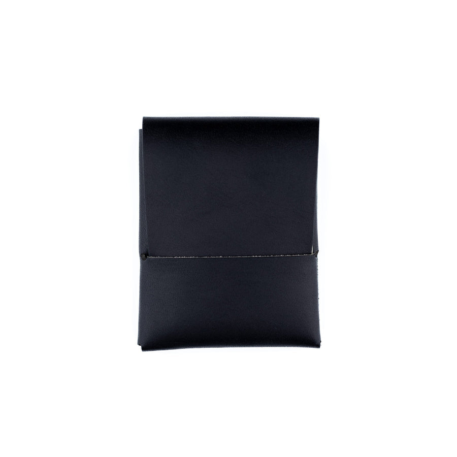 Black Franklin 2 leather wallet, closed front view with tuck flap