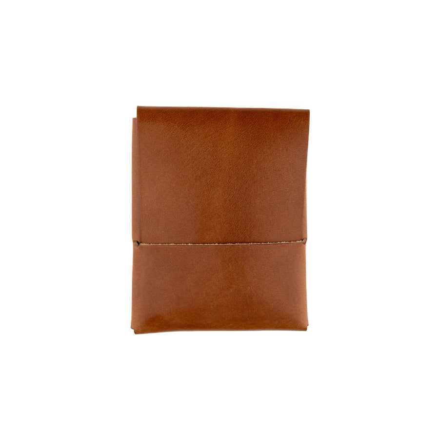 Brown Franklin 2 leather wallet, closed front view with tuck flap