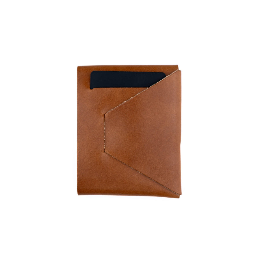 Brown Franklin 2 leather wallet, rear quick-access pocket holding a card
