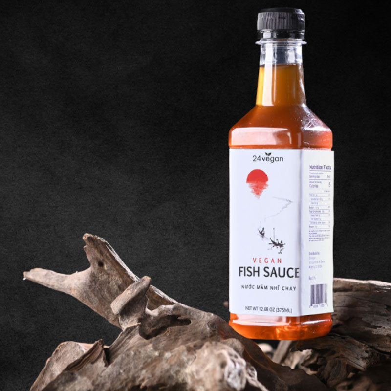 Vegan Fish Sauce Alternative: bottle with serving arrangement.