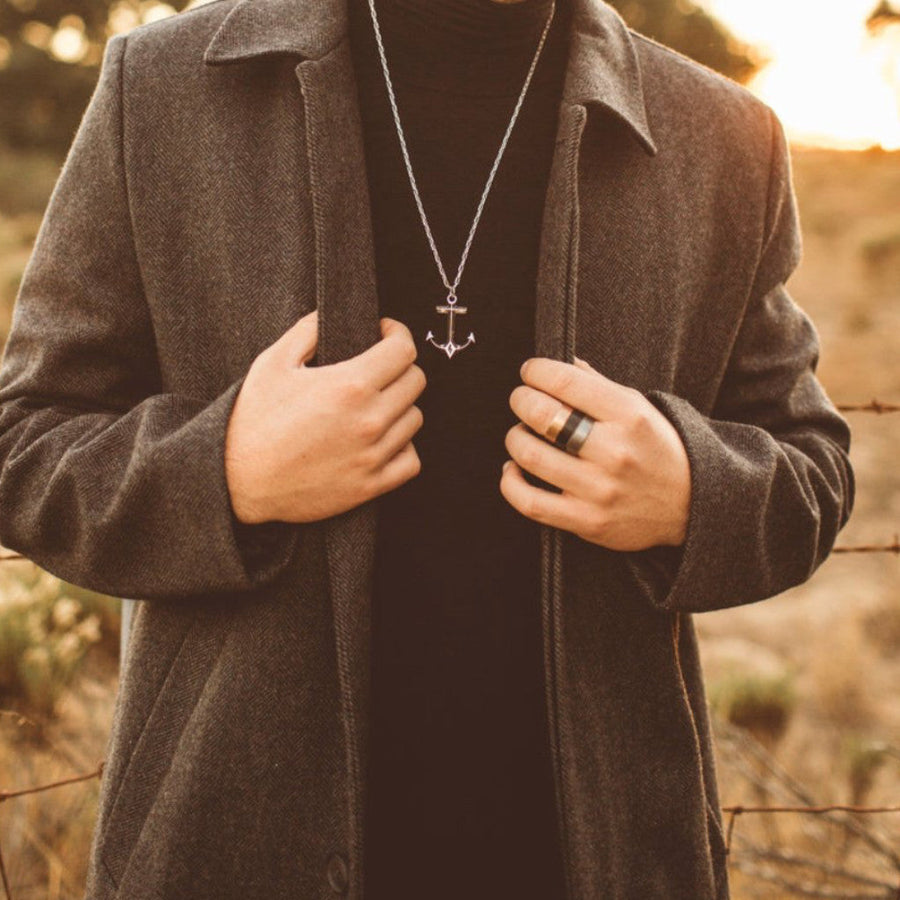 Model wearing a Hold Fast Anchor necklace