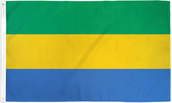 Gabon flag made in USA with green yellow blue horizontal tricolor