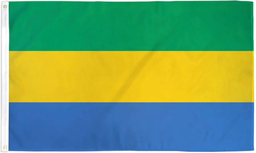Gabon flag made in USA with green yellow blue horizontal tricolor