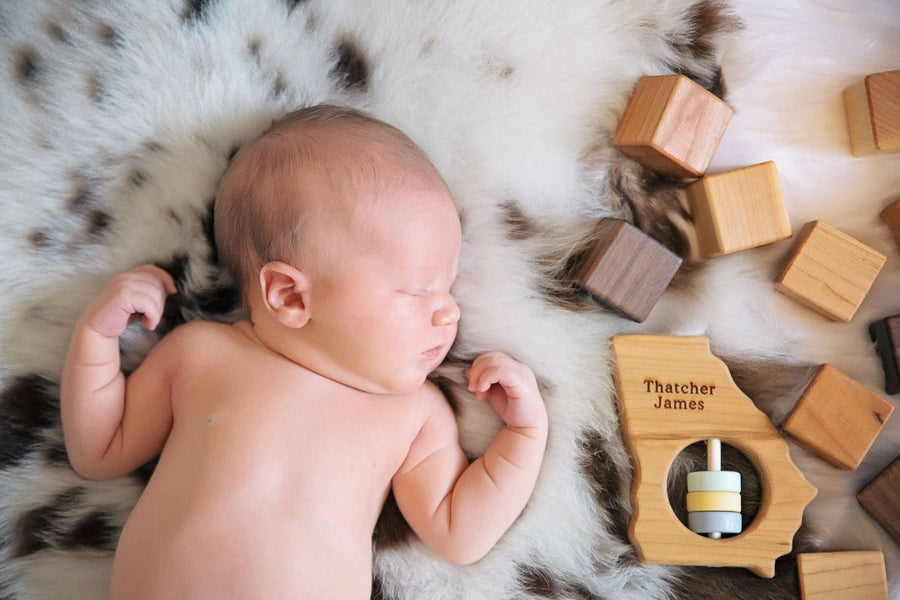 Georgia cherry wood rattle in a lifestyle setting