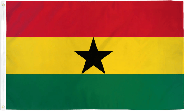 Ghana flag made in USA with red yellow green bands and central black star