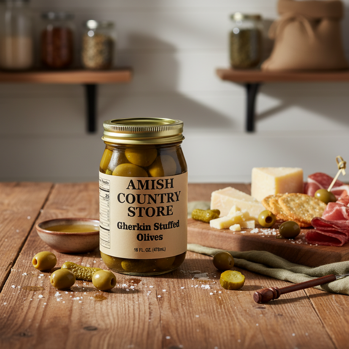 Gherkin Stuffed Olives | Briny Snack Board Favorite | 16 oz – product listing image 1