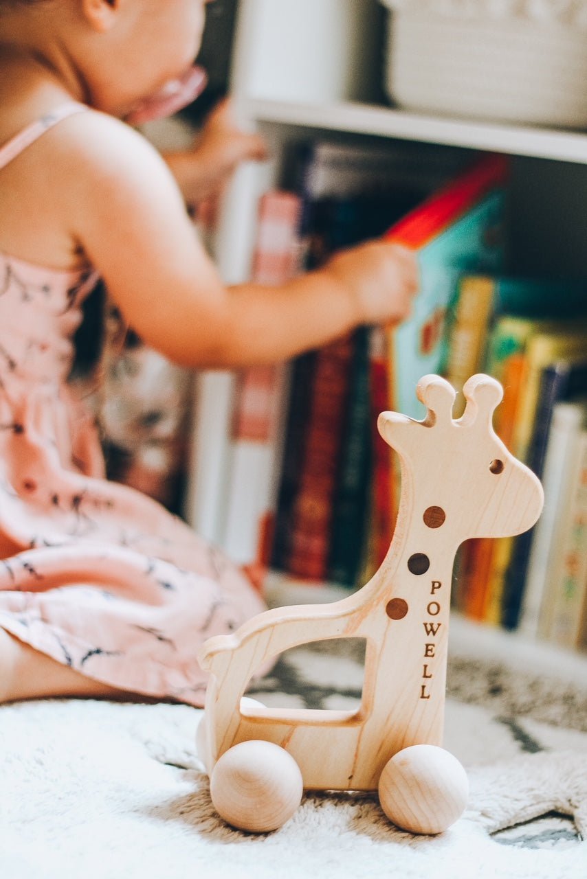 Wooden Giraffe Push Toy: Maple, Cherry & Walnut