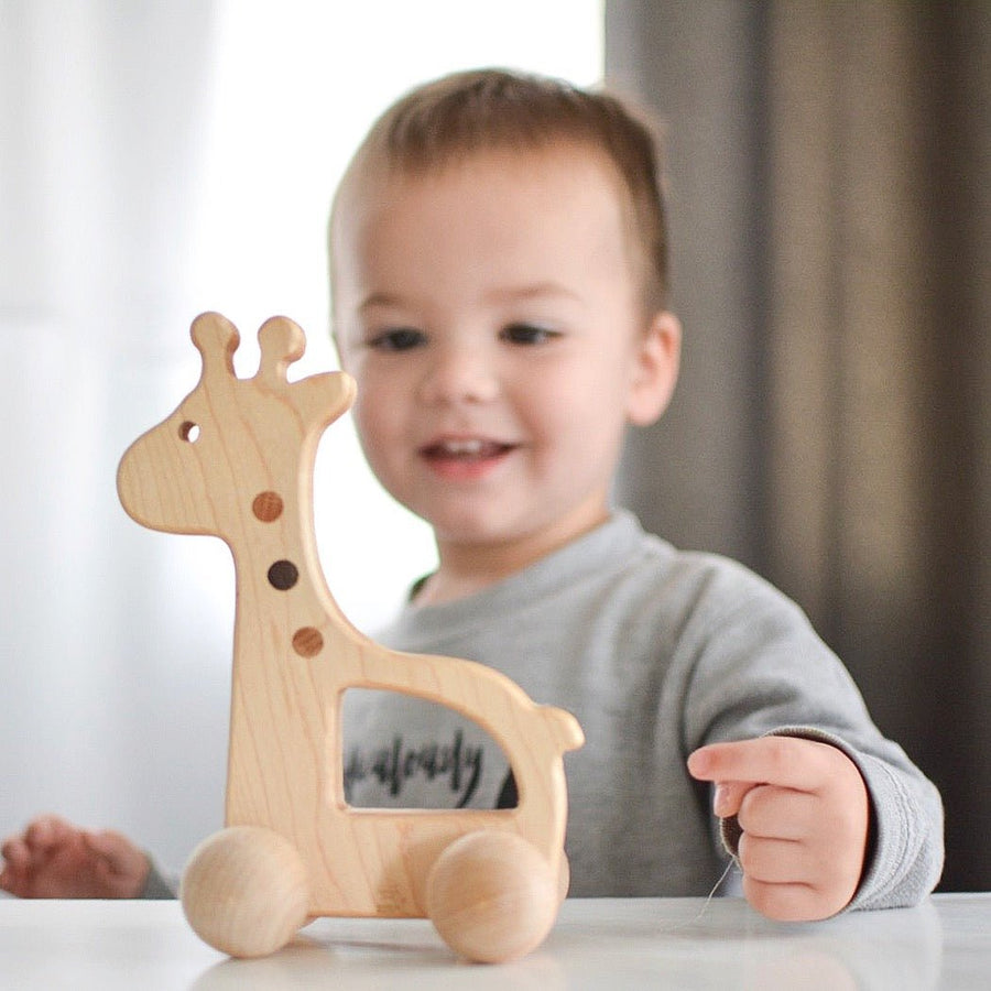 Wooden Giraffe Push Toy: Maple, Cherry & Walnut