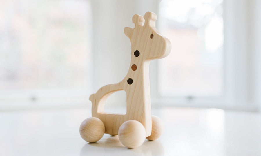 Wooden Giraffe Push Toy: Maple, Cherry & Walnut