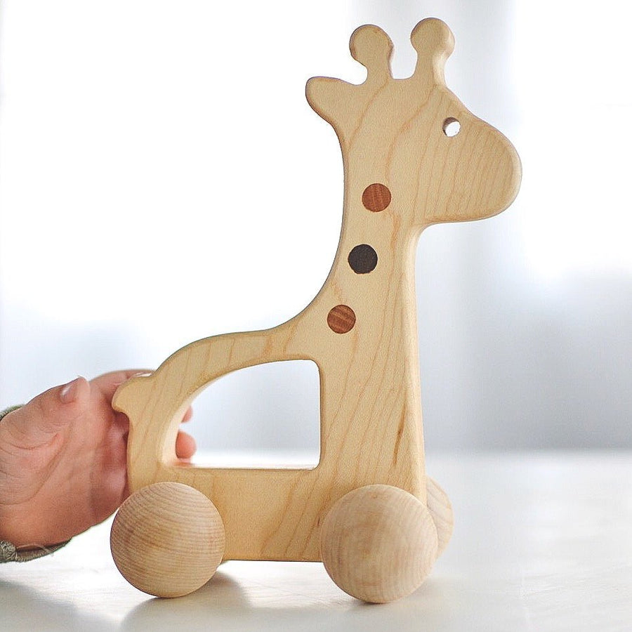 Wooden Giraffe Push Toy: Maple, Cherry & Walnut