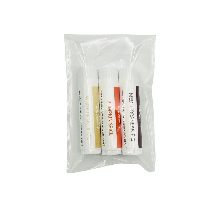 Lip Butter Balm Gift Set – Fall-Winter #2 (White Chocolate, Pumpkin Spice, Mediterranean Fig) packaging