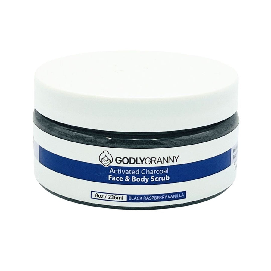 Activated Charcoal Face & Body Scrub – Black Raspberry Vanilla packaging
