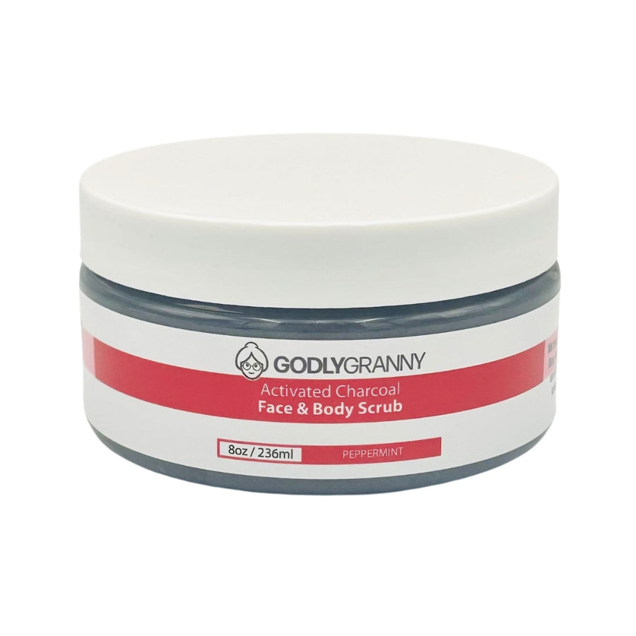 Activated Charcoal Face & Body Scrub – Peppermint packaging