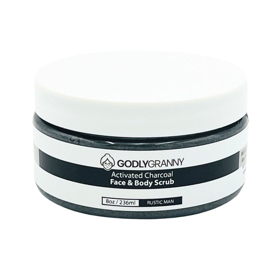 Activated Charcoal Face & Body Scrub – Rustic Man packaging