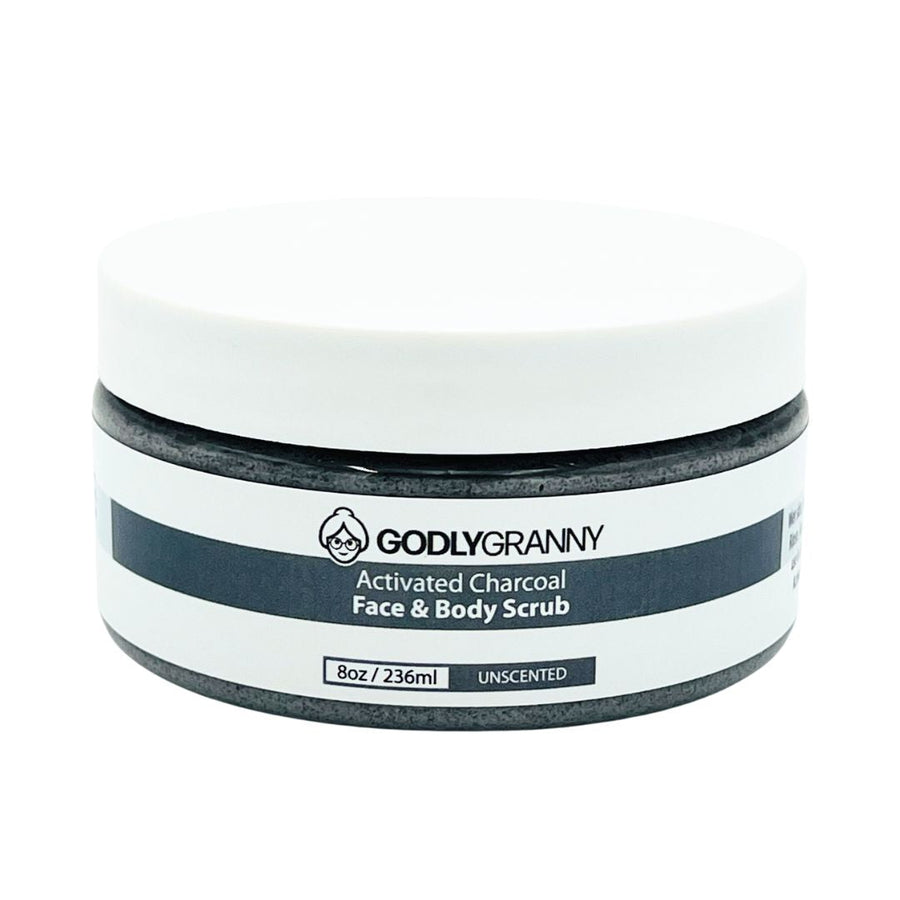 Activated Charcoal Face & Body Scrub – Unscented packaging