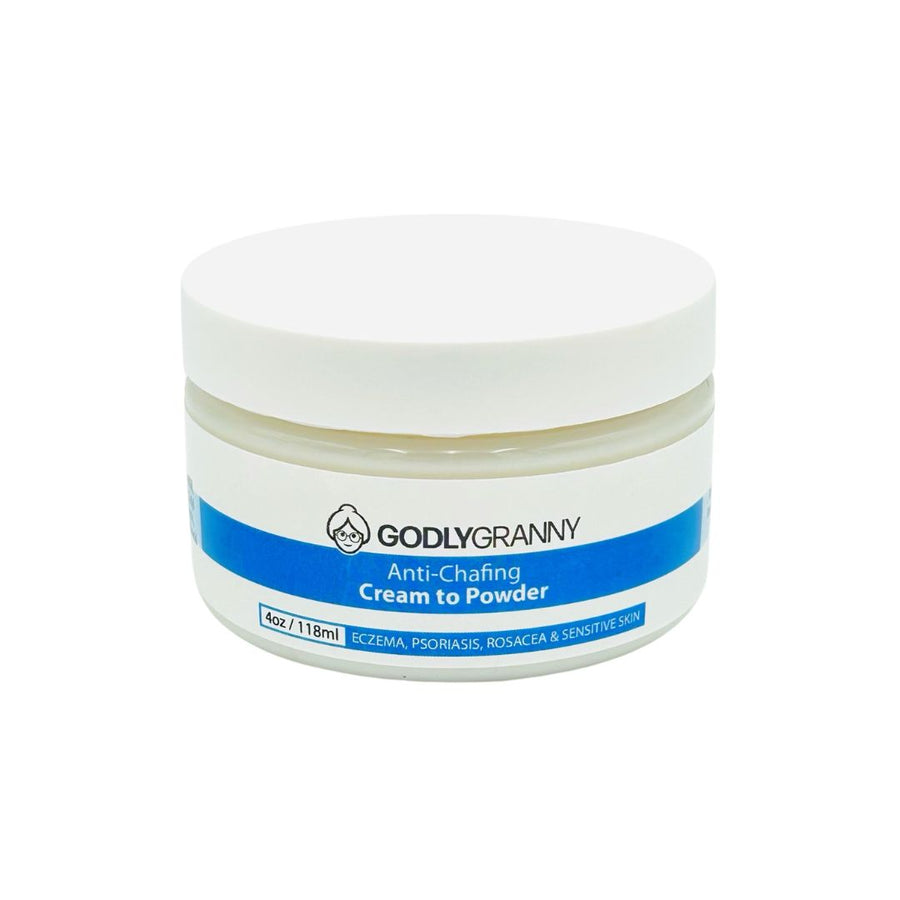 Shea Butter Anti-Chafing Cream to Powder – 4oz Jar packaging
