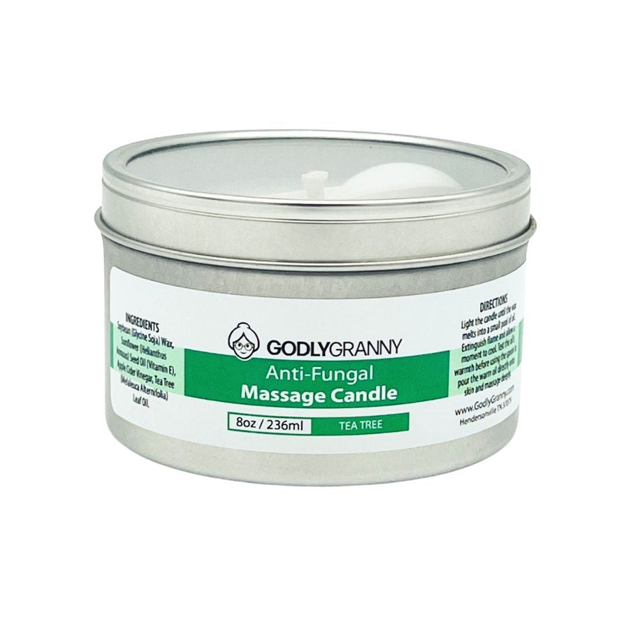 Tea Tree Soy Massage Candle, 8 oz packaging
