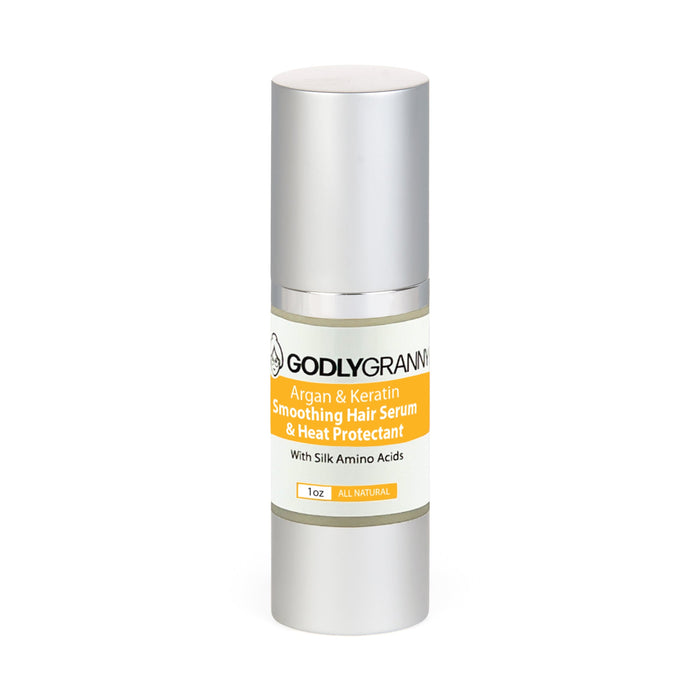 Argan & Keratin Smoothing Hair Serum with Silk Amino Acids, 1 oz packaging
