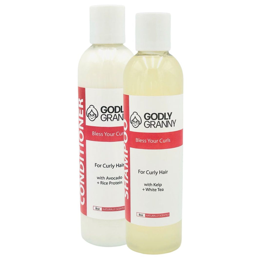 Bless Your Curls shampoo and conditioner bottles shown together
