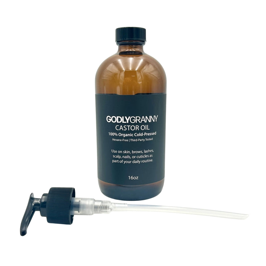 Organic Castor Oil in Amber Glass – 16oz with pump packaging