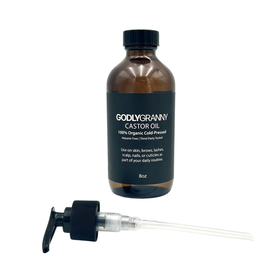 Organic Castor Oil in Amber Glass – 8oz with pump packaging