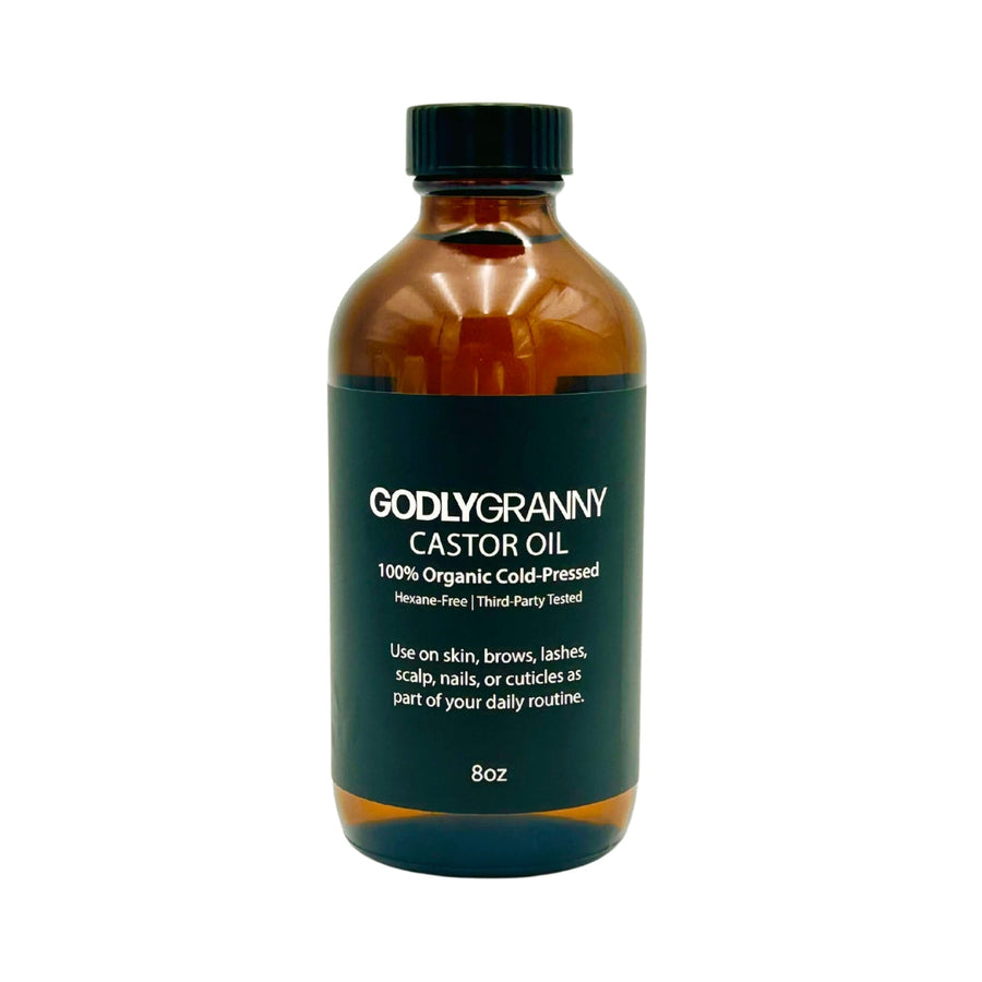Organic Castor Oil in Amber Glass, 8 oz packaging