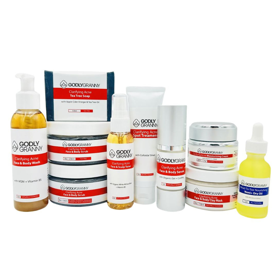 Group photograph of the Godly Granny Clarifying skincare range