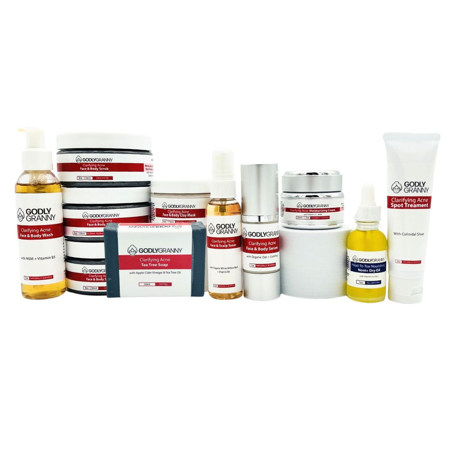 Group photograph of the Godly Granny Clarifying skincare range