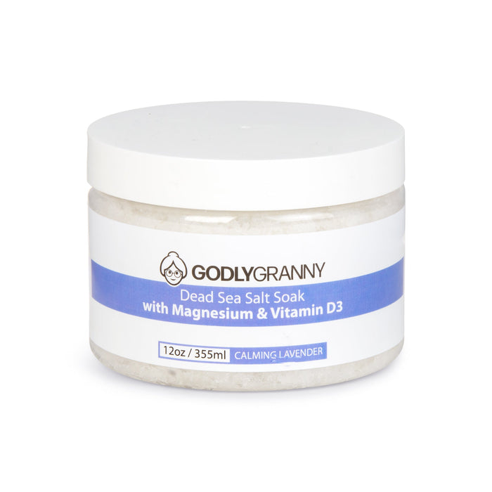 Lavender Dead Sea Salt Soak with Magnesium & Vitamin D3, 12 oz packaging