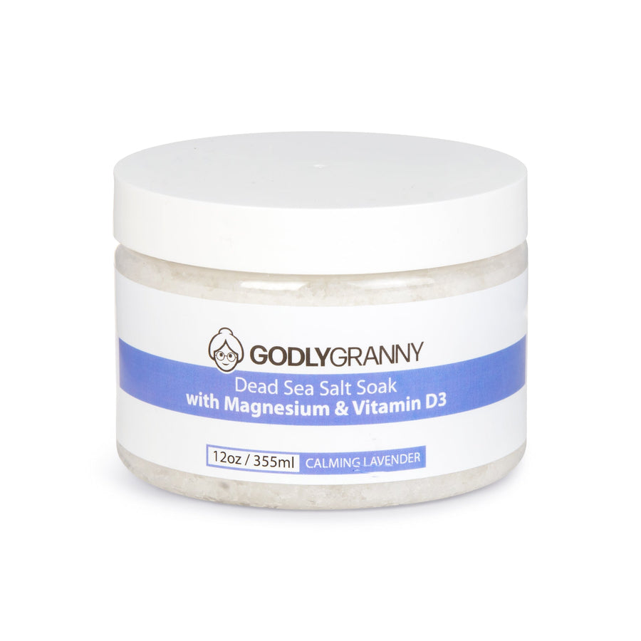 Lavender Dead Sea Salt Soak with Magnesium & Vitamin D3, 12 oz packaging