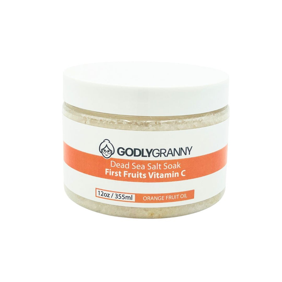 First Fruits Citrus Dead Sea Salt Bath Soak – Orange Fruit Oil packaging