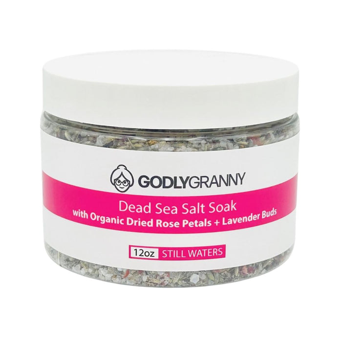 Still Waters Rose & Lavender Dead Sea Salt Soak, 12 oz packaging