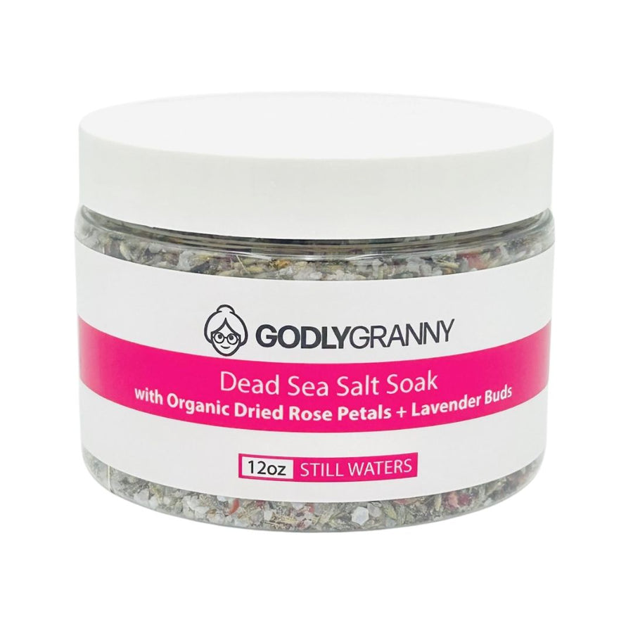 Still Waters Rose & Lavender Dead Sea Salt Soak, 12 oz packaging