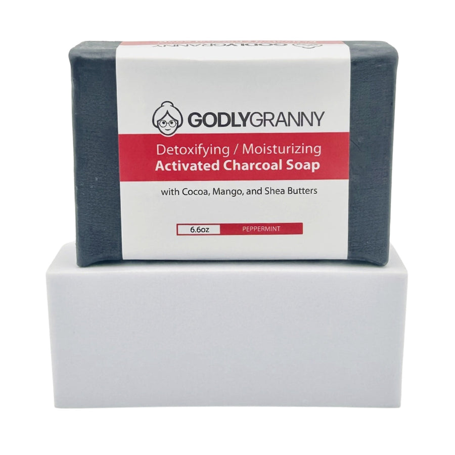 Activated Charcoal Soap with Cocoa, Mango & Shea Butters – Peppermint packaging