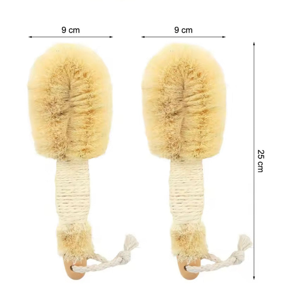 Wooden dry body brush with 9 cm width and 20 cm length shown