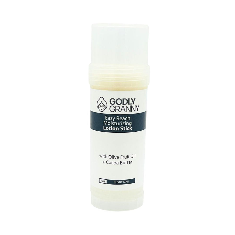 Easy Reach Lotion Stick with Olive Oil & Cocoa Butter – Rustic Man packaging