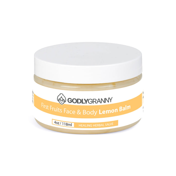First Fruits Lemon Herbal Face & Body Salve – 4oz Jar packaging